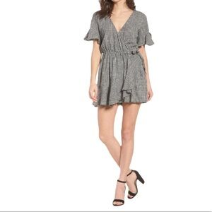 BP. Glen Plaid Wrap Style Romper Medium